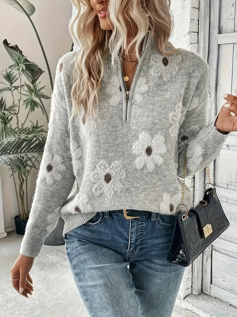 Pull Femme Laine Douce Fleuri Hiver - LuxeStyle