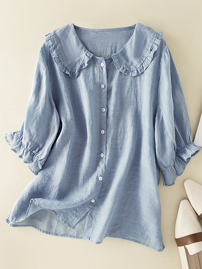 Blouse Féminine Élégante - Chemise Droite en Coton avec Col Rond Décoratif - LuxeStyle