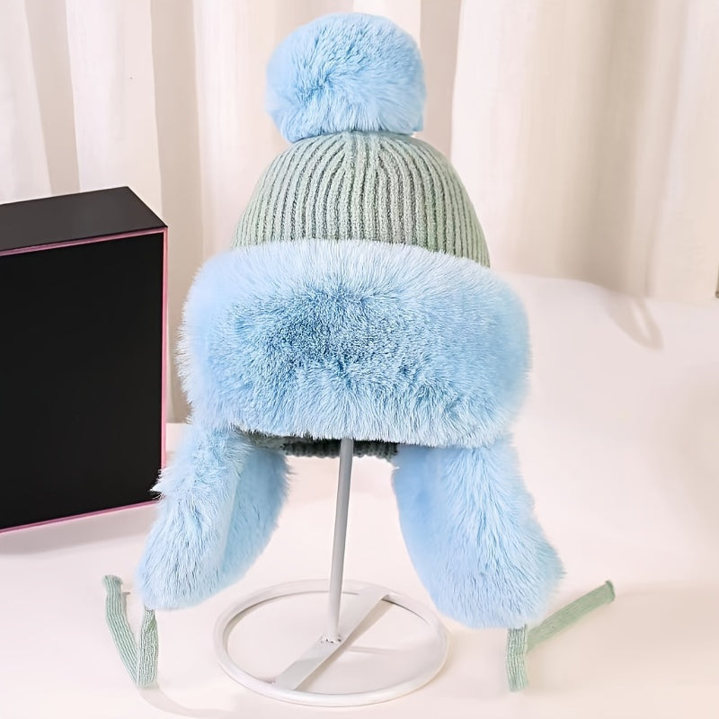 Bonnet Femme Hiver Douillet avec Couvre-Oreilles et Pompon