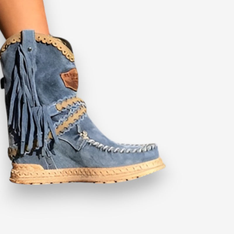 Bottines Western à lacets et fronces