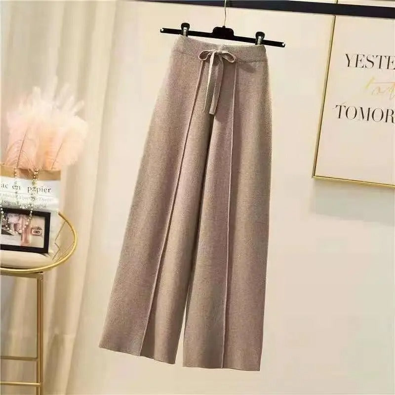 Pantalon Tricot Châtaigne Élastique pour Femme - LuxeStyle