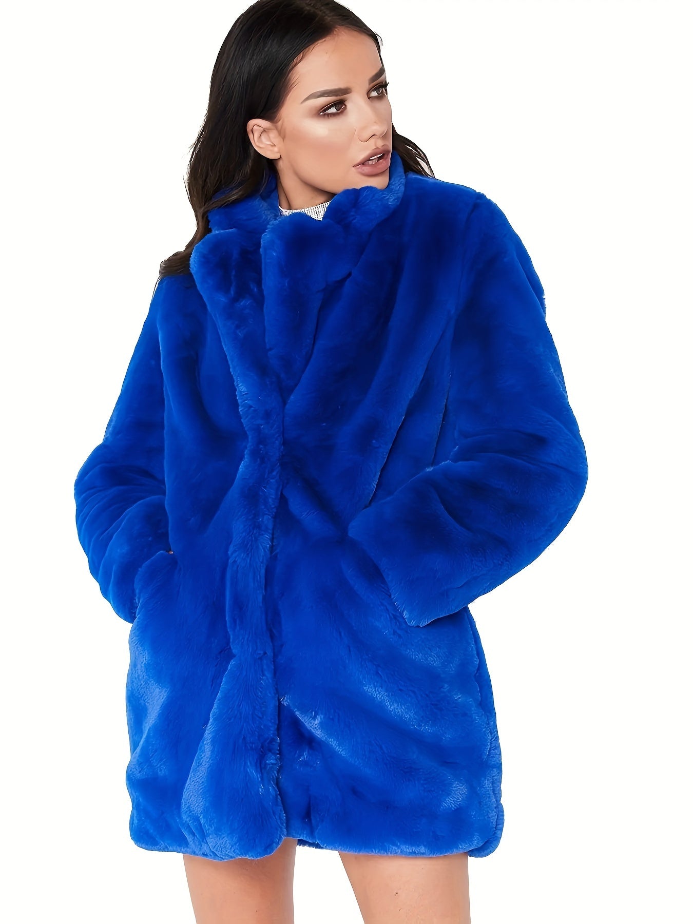 Manteau Femme Hiver Longueur Mi-Long avec Poches et Fermeture Discrète