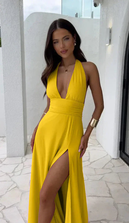 Madiva™ – Robe Femme Longue Col en V Élégante et Polyvalente