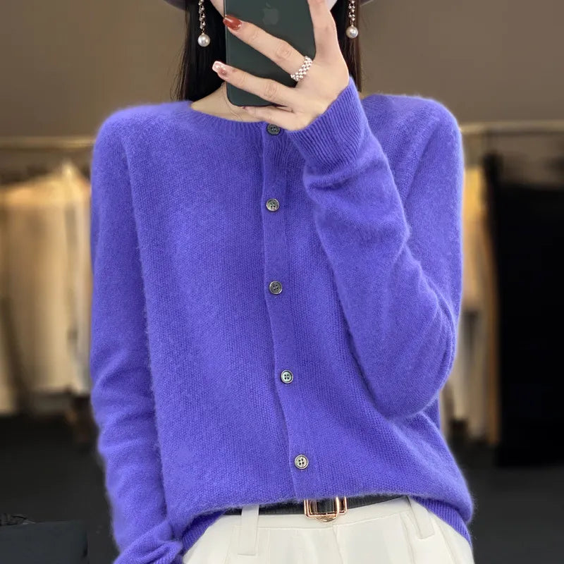 Gilet femme vert foncé en laine épaisse boutonné