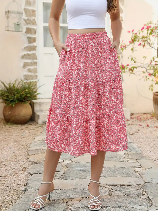 Jupe Florale Élégante pour Femme - Coupe Fluide avec Poches pour Été - LuxeStyle