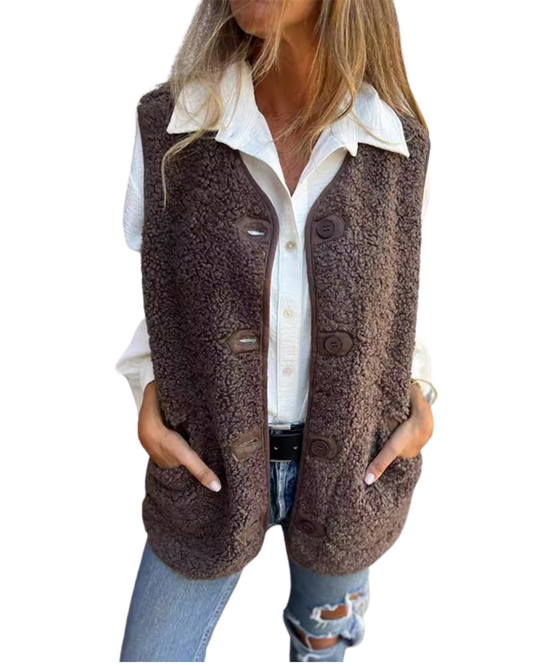 Gilet Femme Tricoté Confortable avec Poches et Fermeture Boutons - LuxeStyle