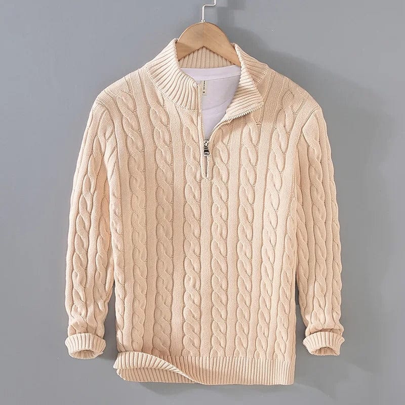 Pull Câblé Beige Homme à Fermeture Éclair - LuxeStyle