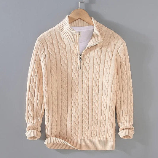 Pull Câblé Beige Homme à Fermeture Éclair - LuxeStyle