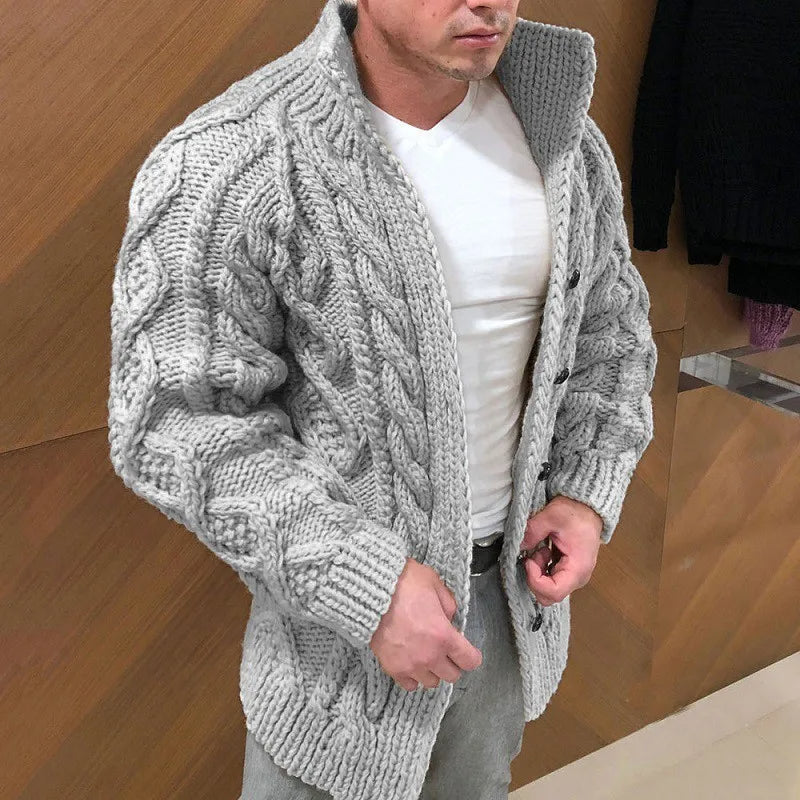 Gilet Homme Maille Épaisse Noir Boutonné