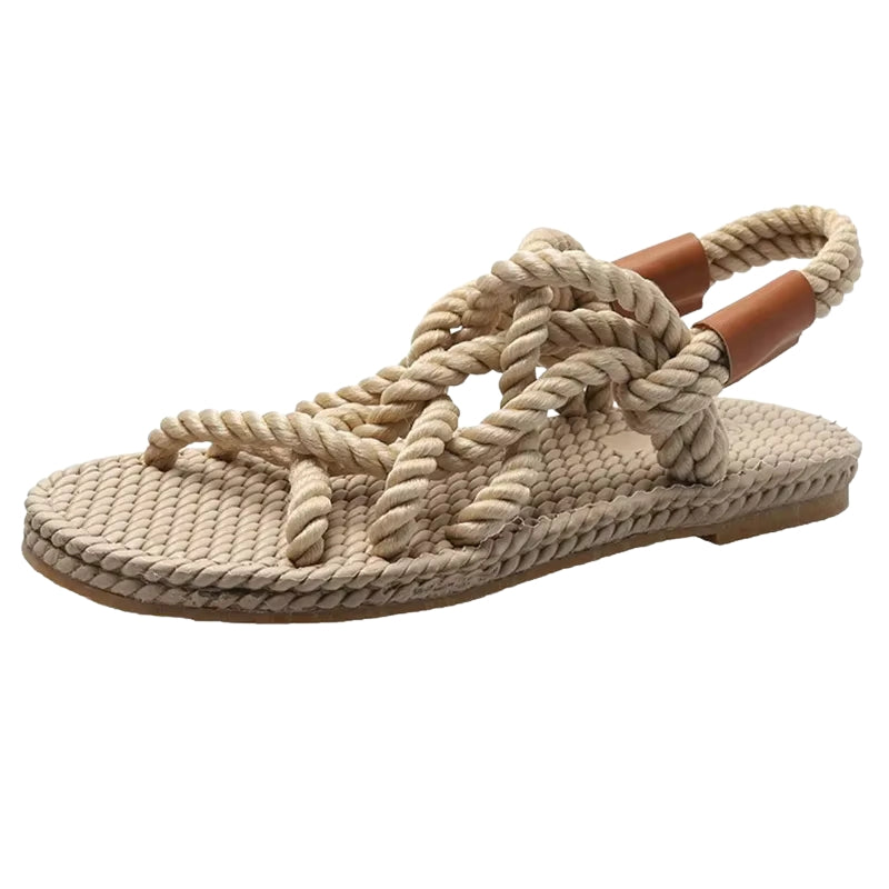 Sandales Tressées Plates à Bout Ouvert Style Bohème - LuxeStyle