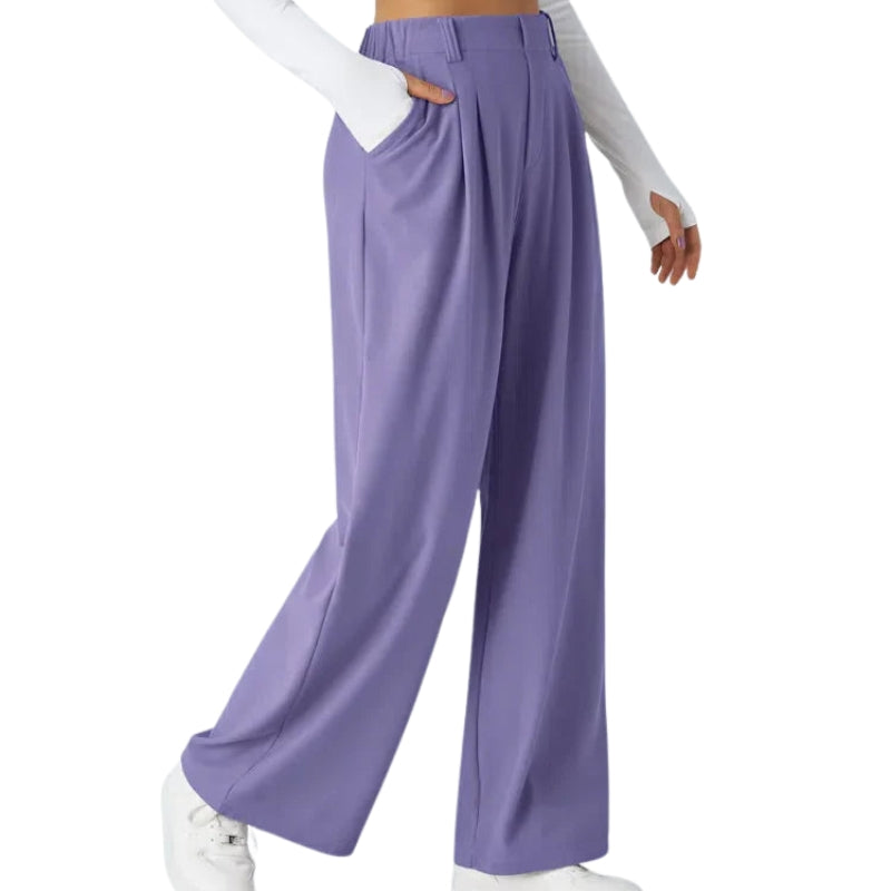 Pantalon Femme Élégant Taille Haute avec Poches Côtelées