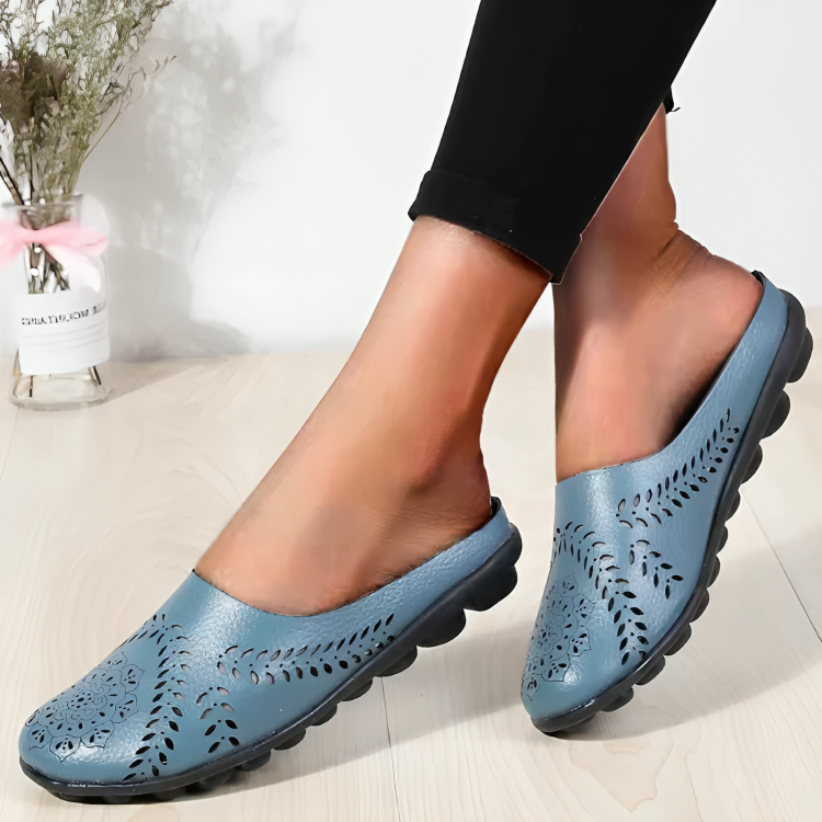 Mocassins Femmes Plates à Bout Rond et Cuir Lisse