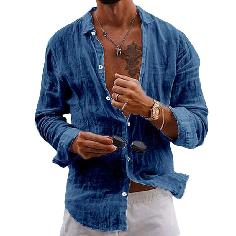 Chemise Homme Lin Fresh Élégante Manches Longues