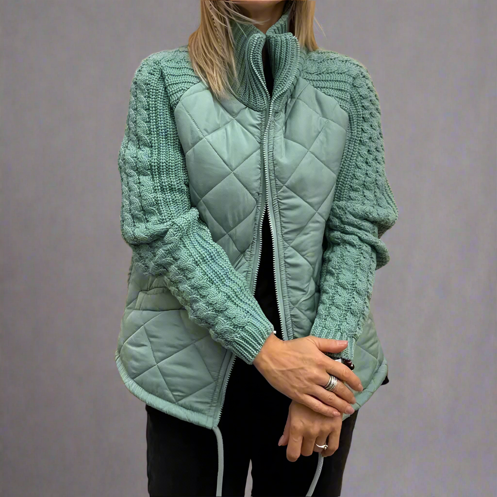 Veste douillette verte à manches molletonnées pour femme - LuxeStyle