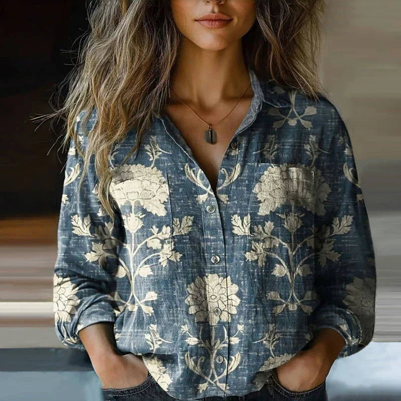 Blouse Féminine Bohème - Blouse Légère avec Imprimé Floral, Col V & Manches Courtes