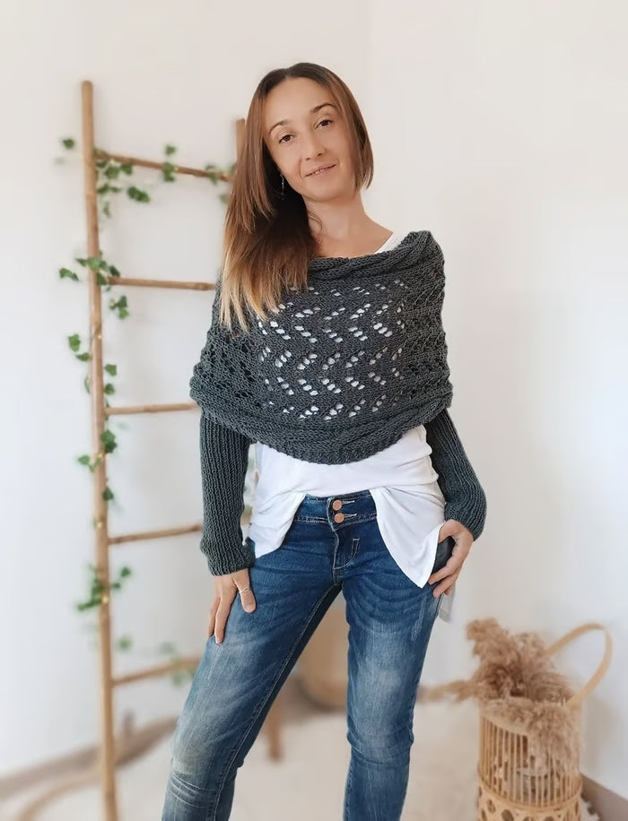 Écharpe Tricotée Femme Gris Clair