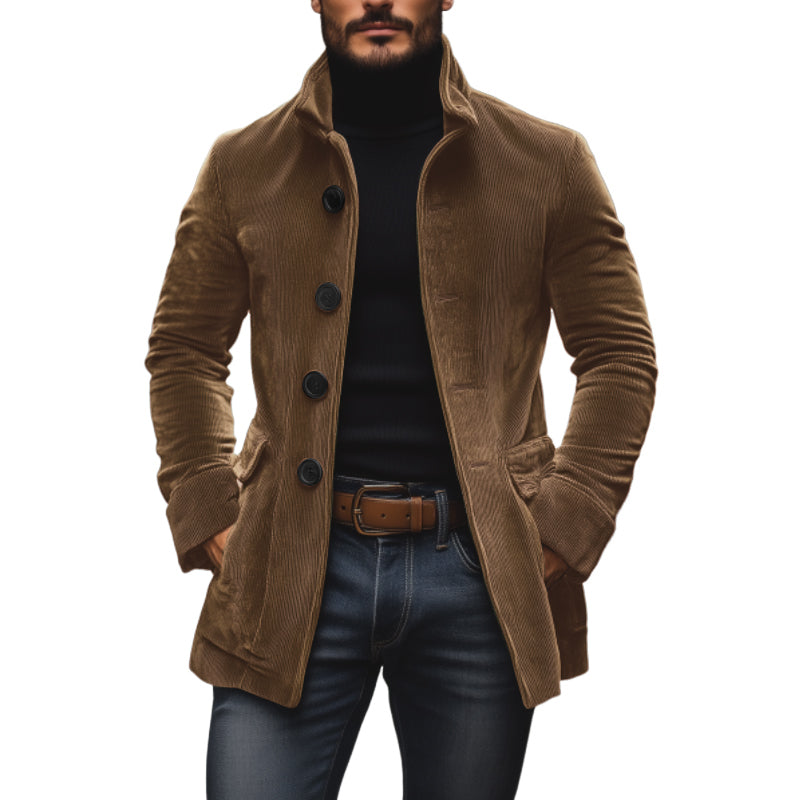 Manteau Homme Élégant en Velours - Taille Affûtée & Col Montant