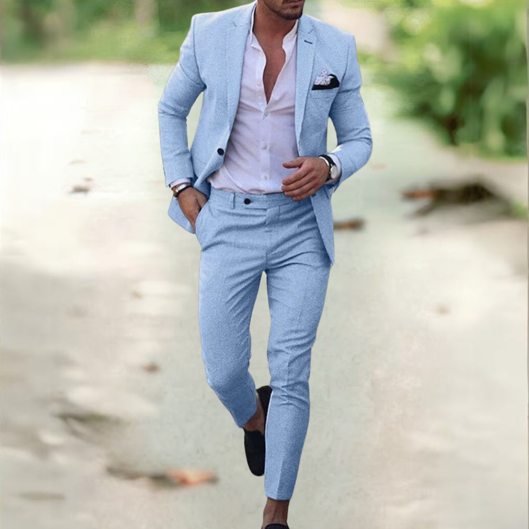 Costume Homme Noir Élégant Taille Slim avec Poche Côtelée