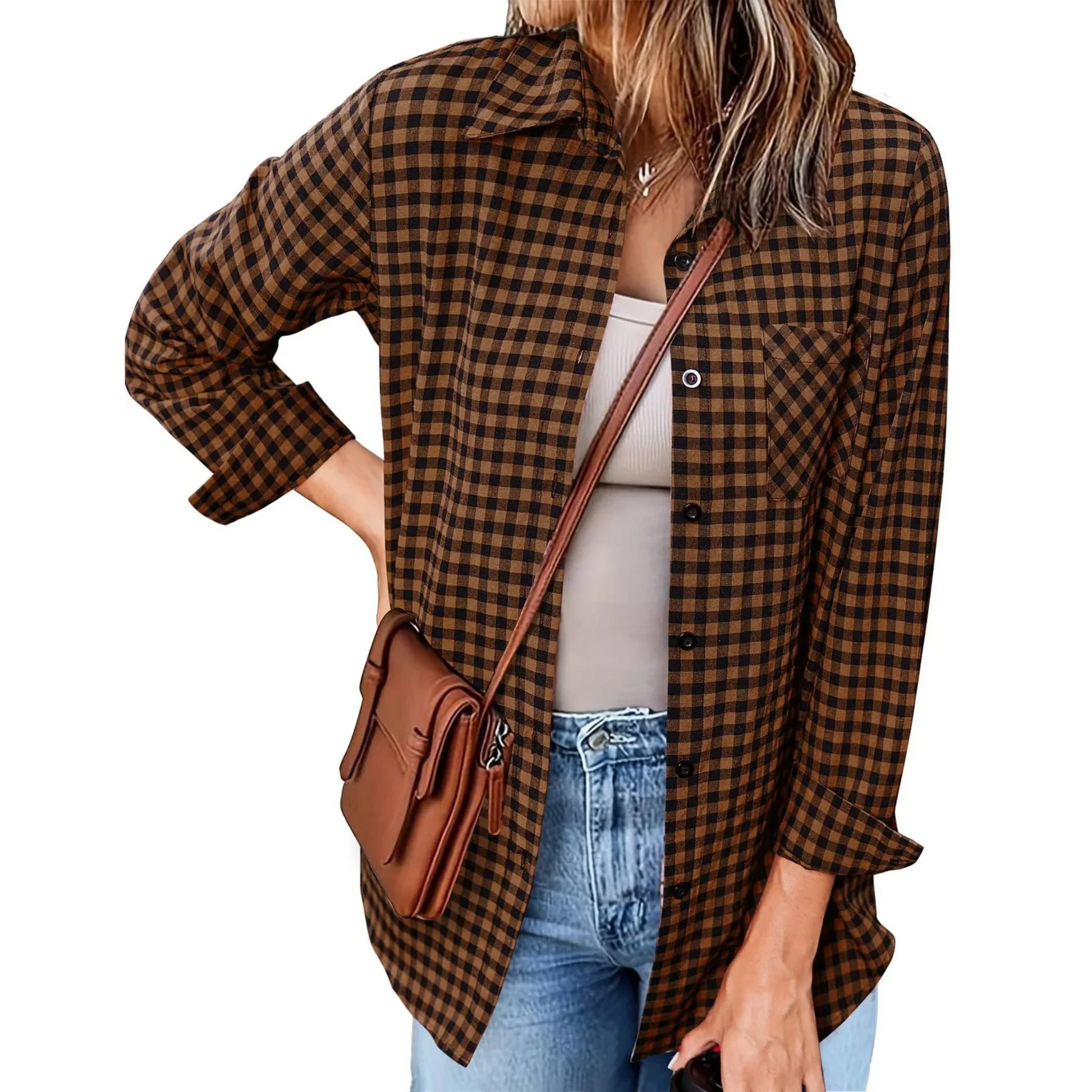 Chemise Décontractée Femme à Carreaux Doux - luxestyle