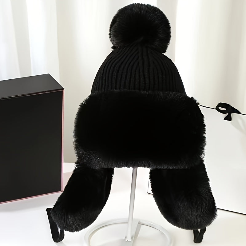 Bonnet Femme Hiver Douillet avec Couvre-Oreilles et Pompon