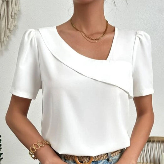 Blouse Été Femmes Manches Bouffantes et Décolleté Asymétrique - LuxeStyle