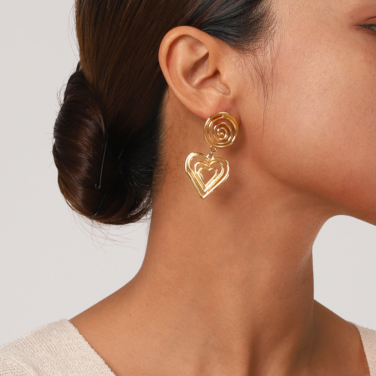 Boucles d'oreilles cœur brillantes or rose élégantes - LuxeStyle