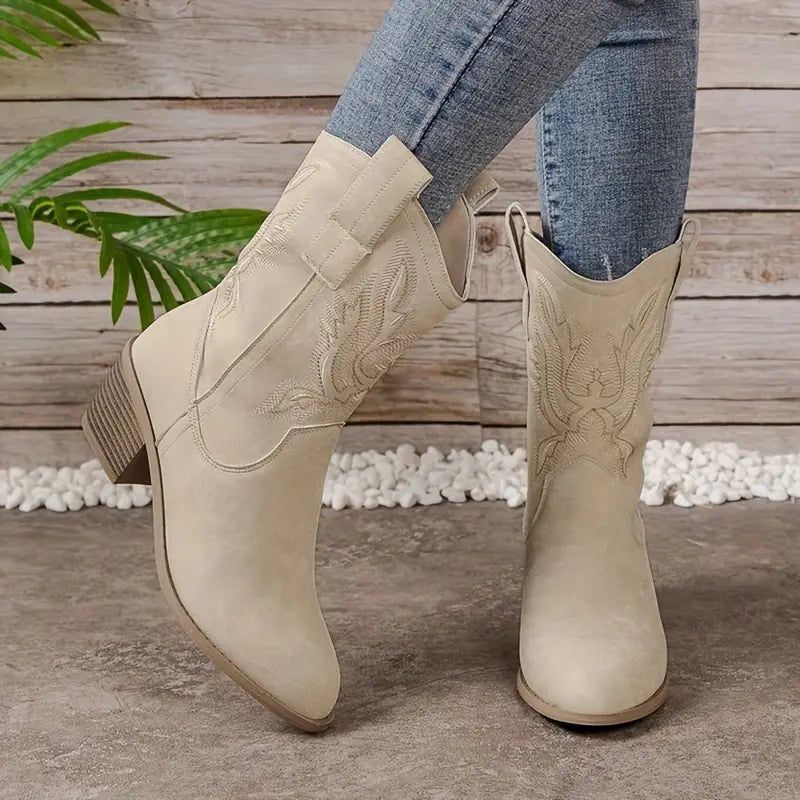 Bottes Country Féminines en Cuir Brun Décorées