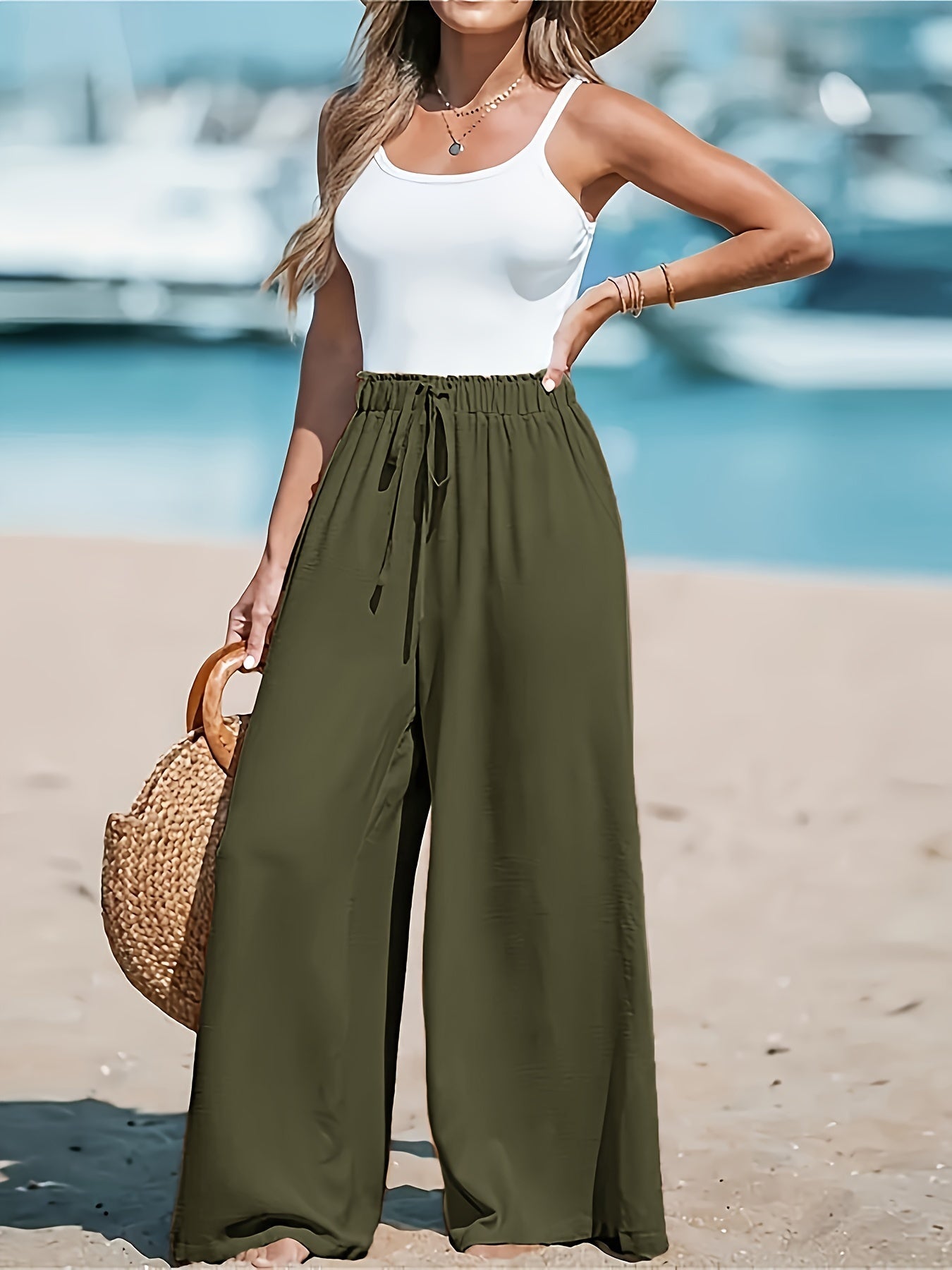 Pantalon Été Femme – Jambes Larges et Taille Élégante pour Travail et Loisirs