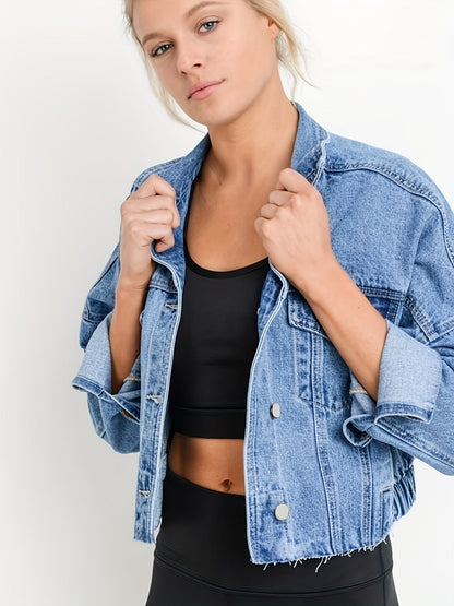 Veste denim féminine bleu clair avec fermetures métallisées - LuxeStyle