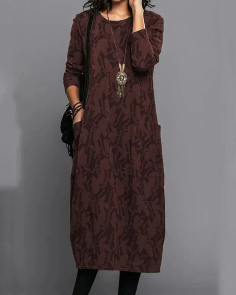 Robe Hiver Femme Élégante – Robe Polaire Douillet avec Manches Longues et Imprimé Floral Chic