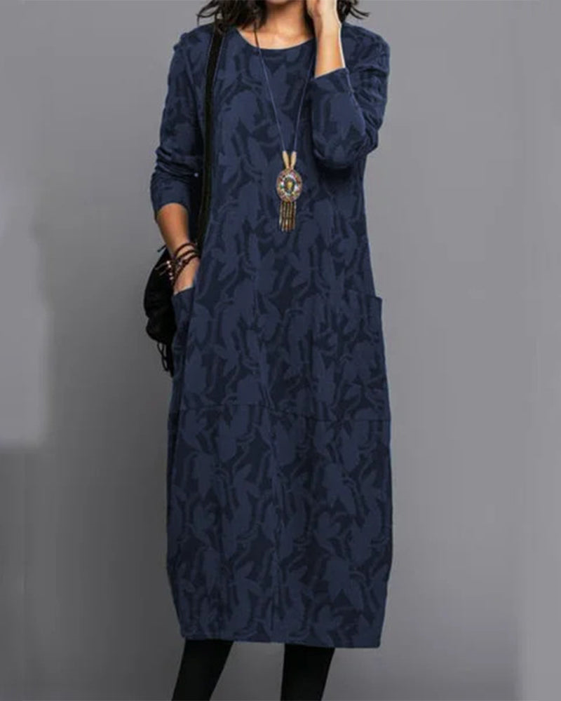 Robe Hiver Femme Élégante – Robe Polaire Douillet avec Manches Longues et Imprimé Floral Chic