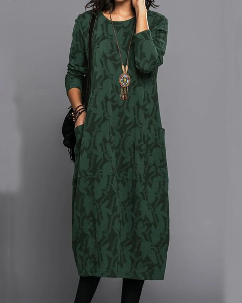 Robe Hiver Femme Élégante – Robe Polaire Douillet avec Manches Longues et Imprimé Floral Chic - LuxeStyle