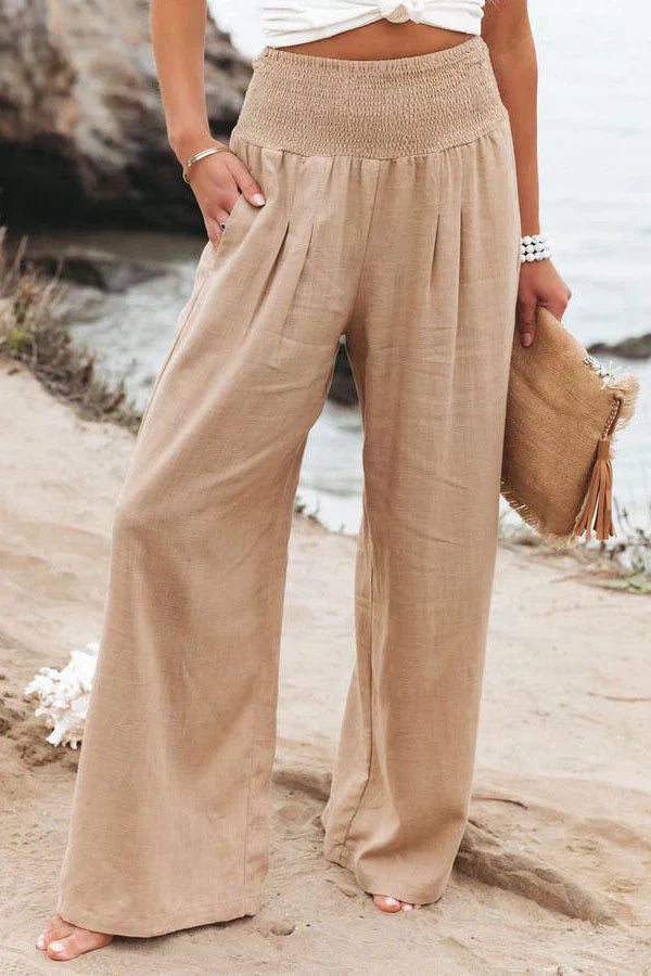 Pantalon Linéaire Femme – Taille Élevée, Coupe Fluide et Raffinée pour l'Été