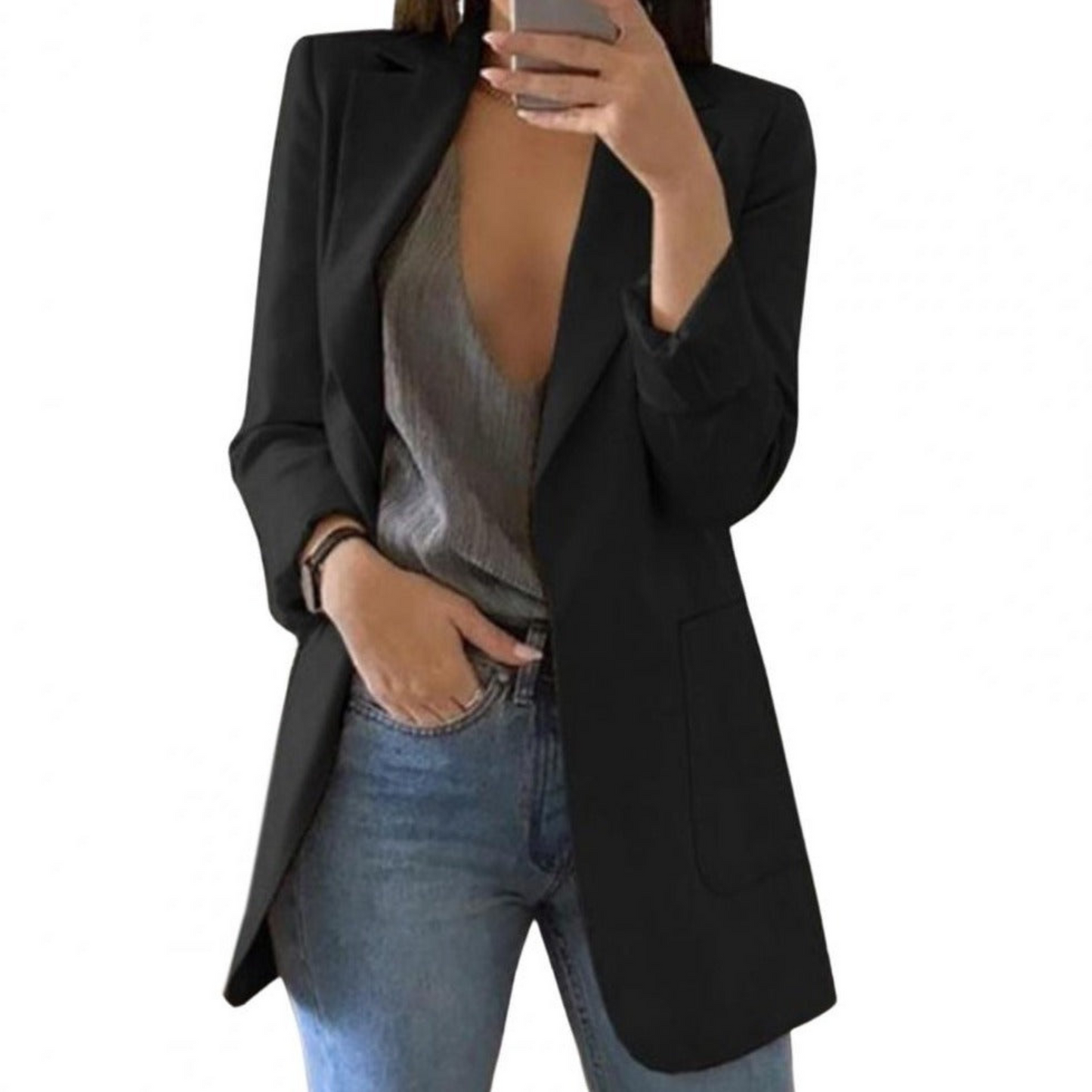 Veste Femme Élégante Sans Boutons Longue