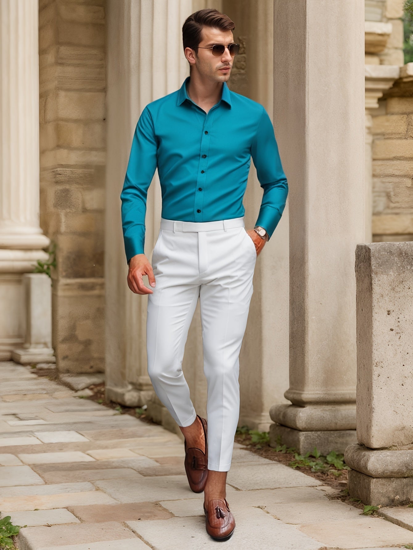 Chemise Homme Marine Classique à Manches Longues