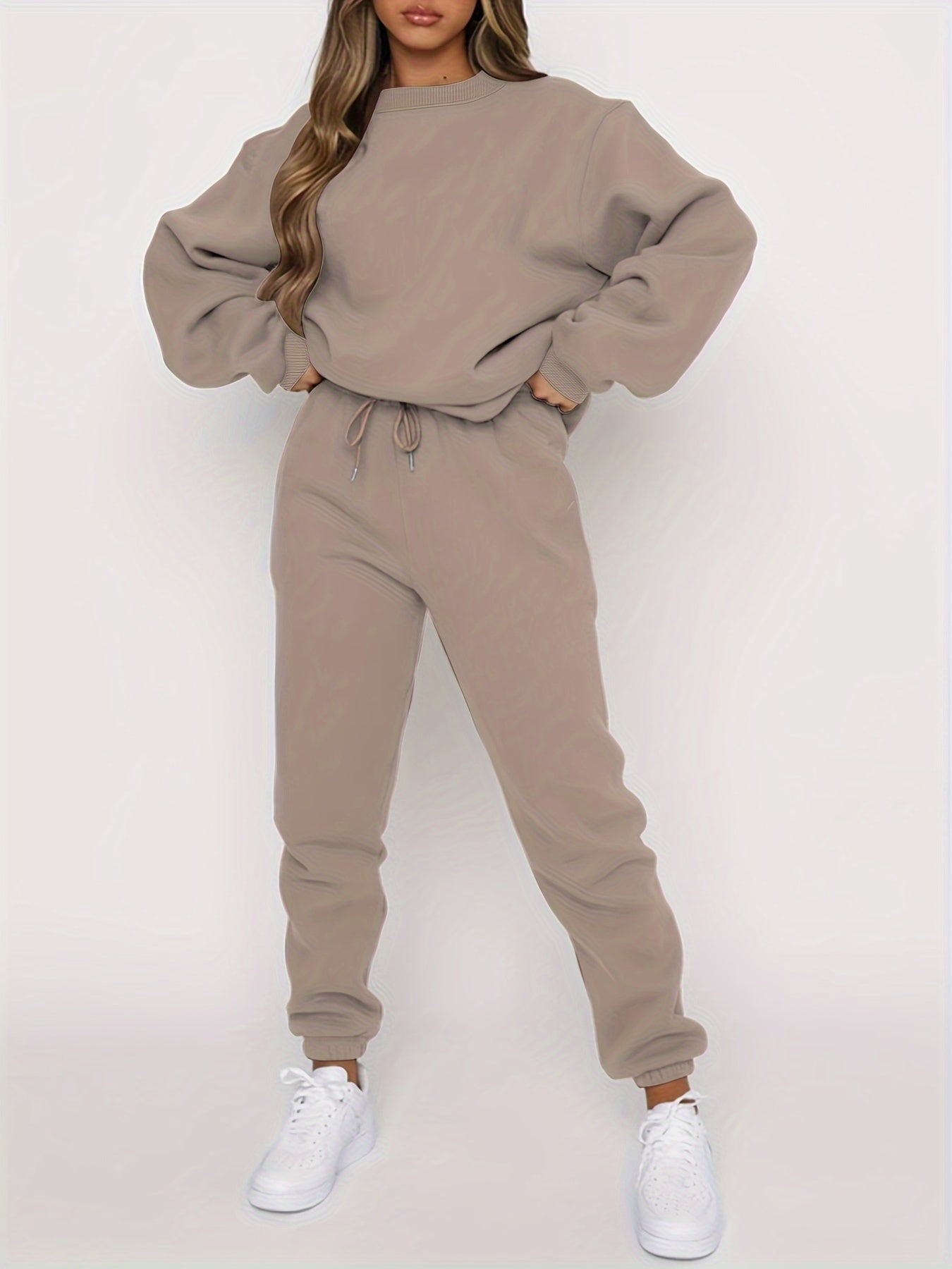 Sweat à Capuche et Pantalon Femme Brun Relax