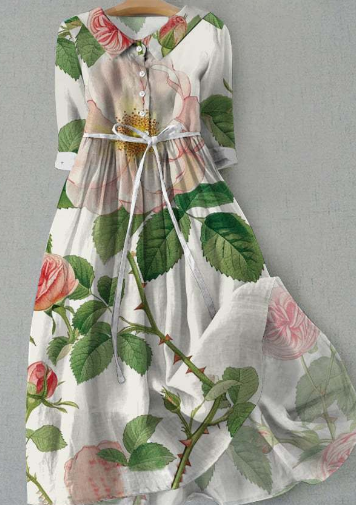 Robe Floral Élégante à Manches Longues pour Femmes