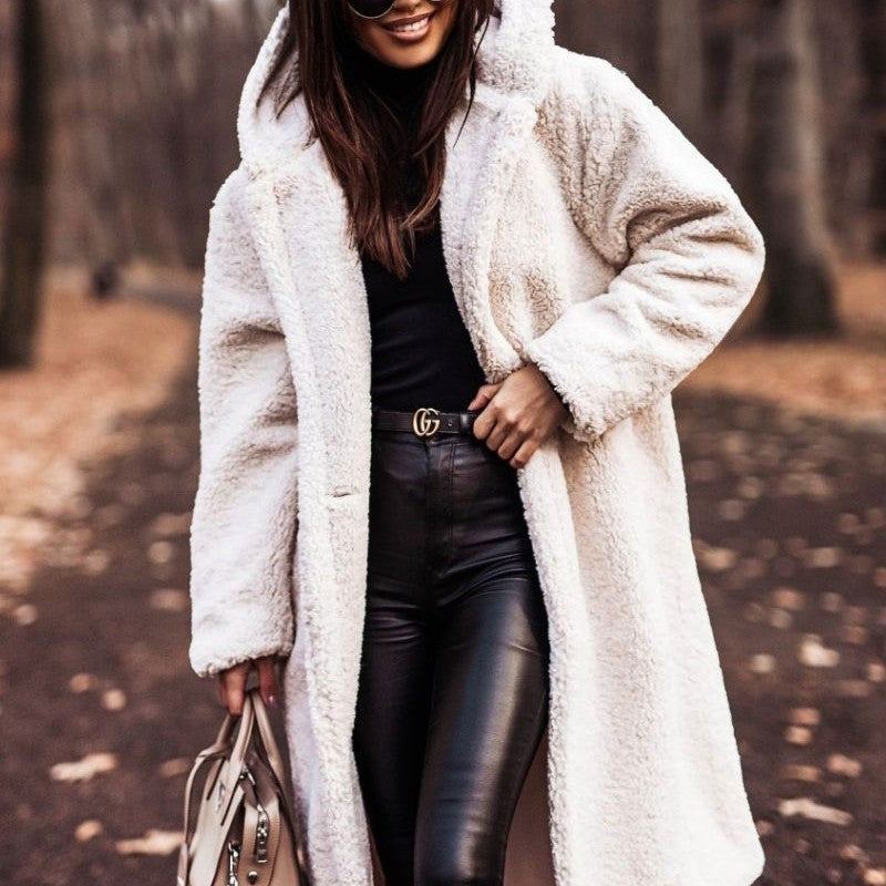 Manteau femme hiver faux cuir marron avec capuchon