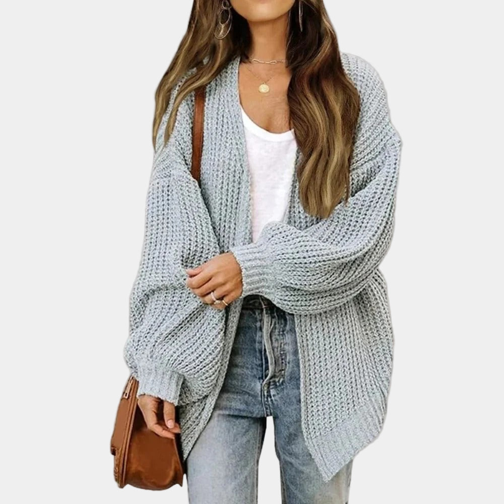 Gilet femme élégant en maille beige, manches longues, détente
