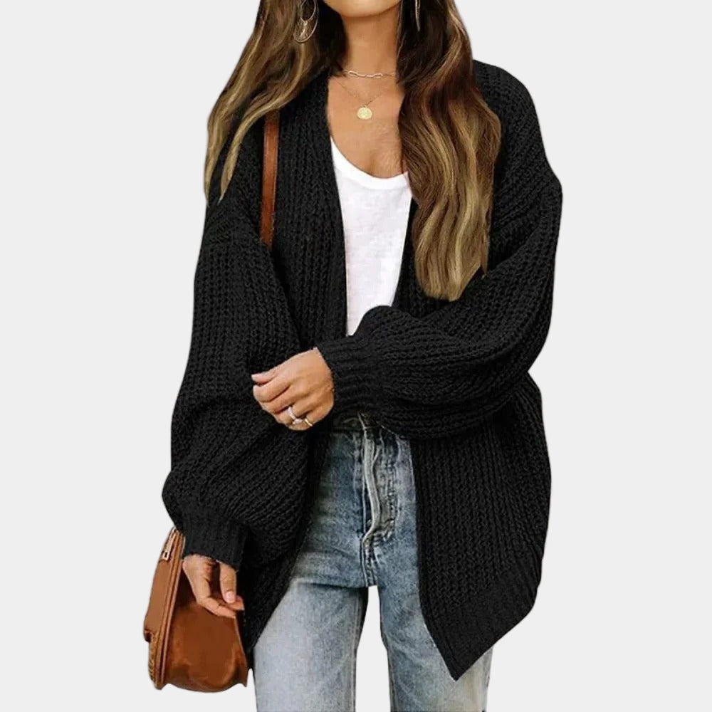Gilet femme élégant en maille beige, manches longues, détente