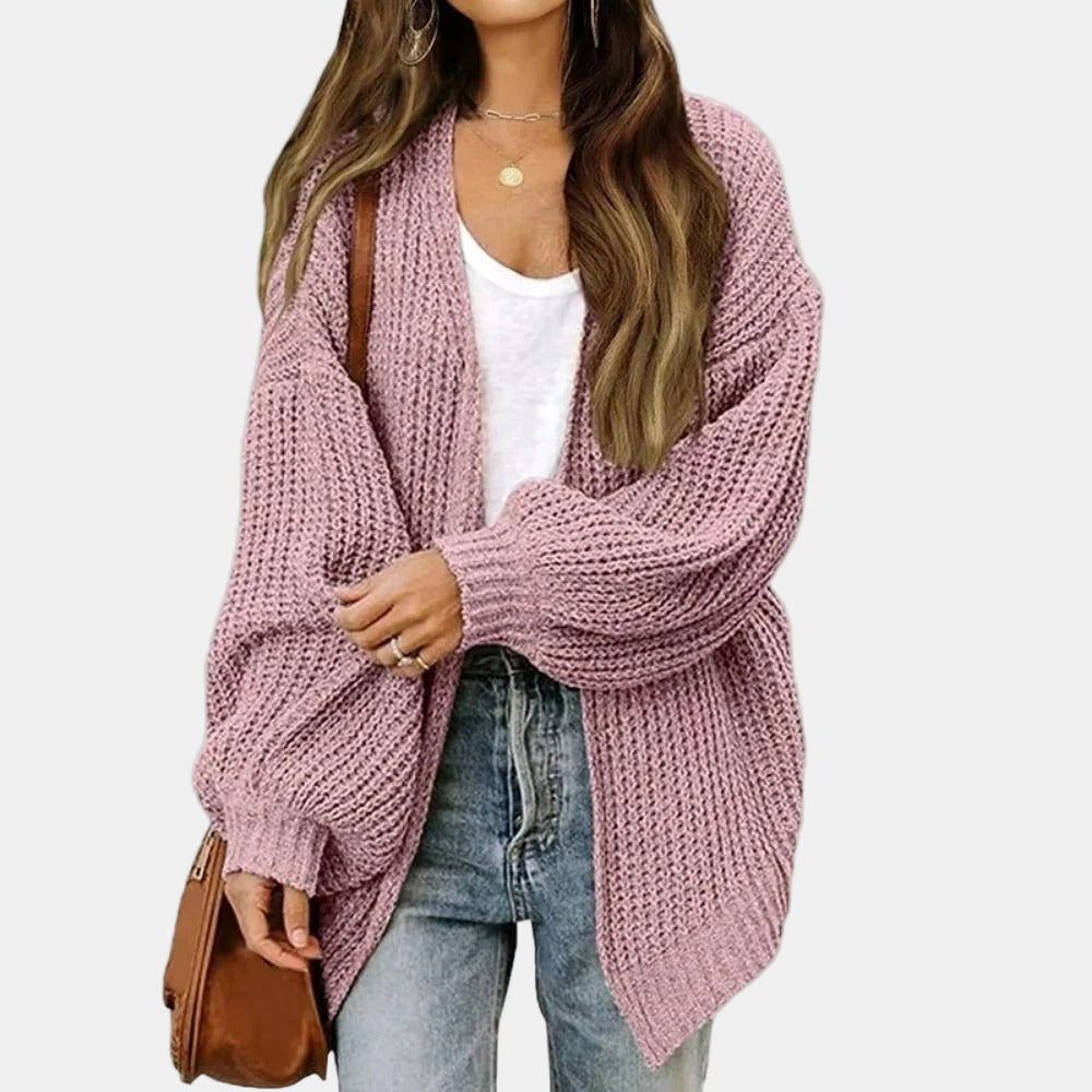 Gilet femme élégant en maille beige, manches longues, détente