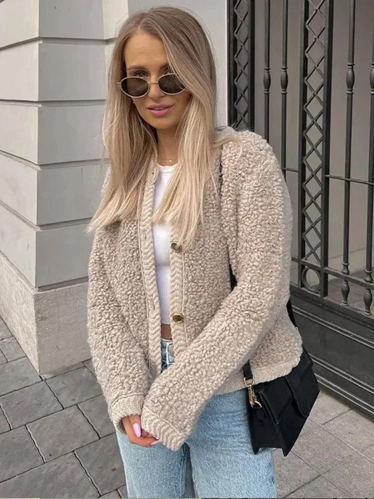 Cardigan Élégant Col Rond avec Poches - LuxeStyle