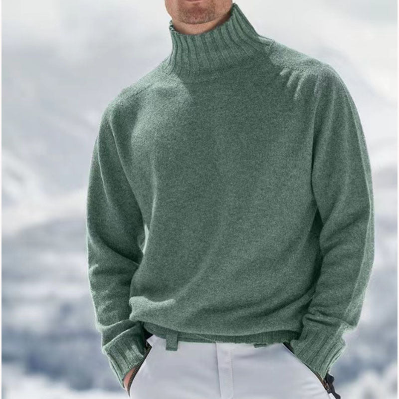 Pull Homme Hiver Laine Marine Col Montant