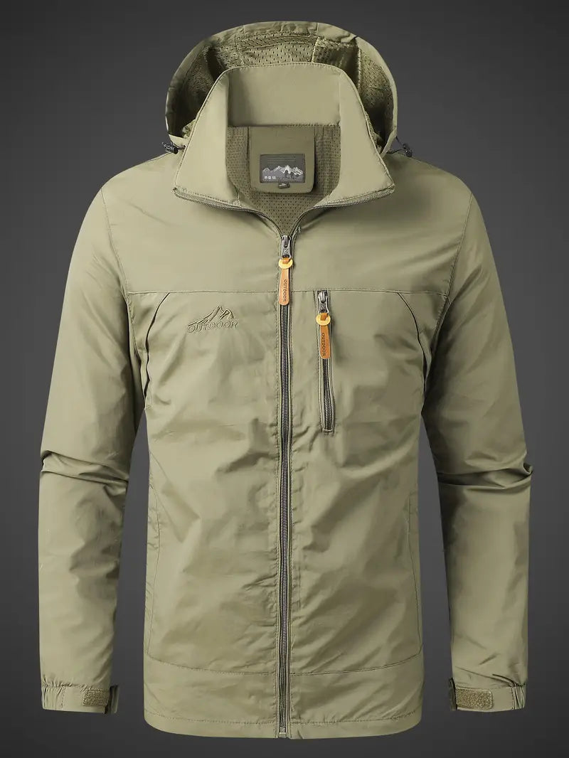 Veste étanche à capuche homme, couleur olive