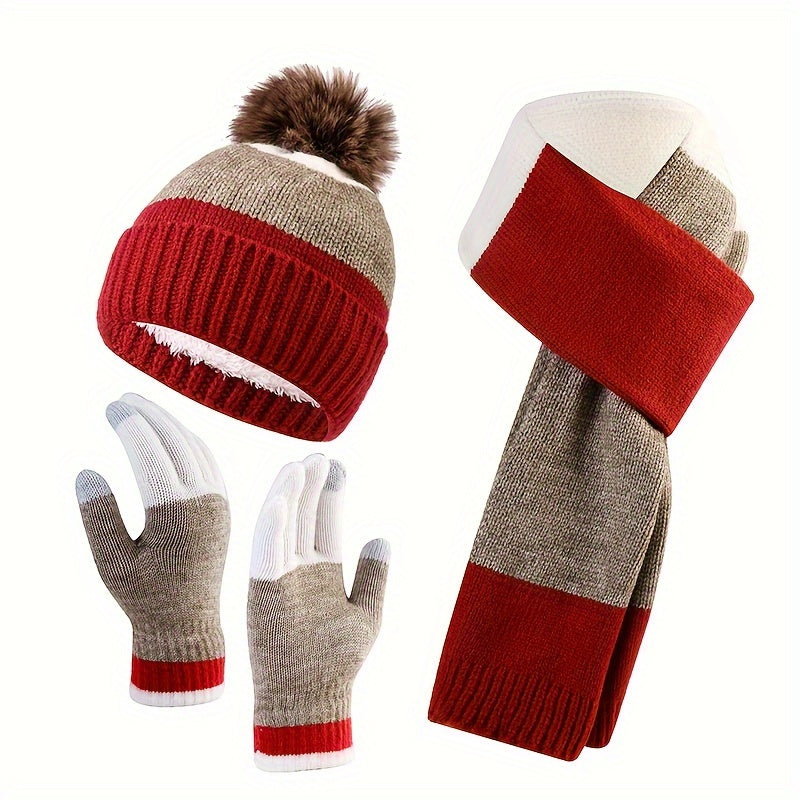 Tenue Hivernale 3 Pièces Élégante avec Bonnet, Écharpe et Gants