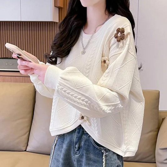 HESTIA - Pull à Fleurs Texturé Élégant pour Femmes