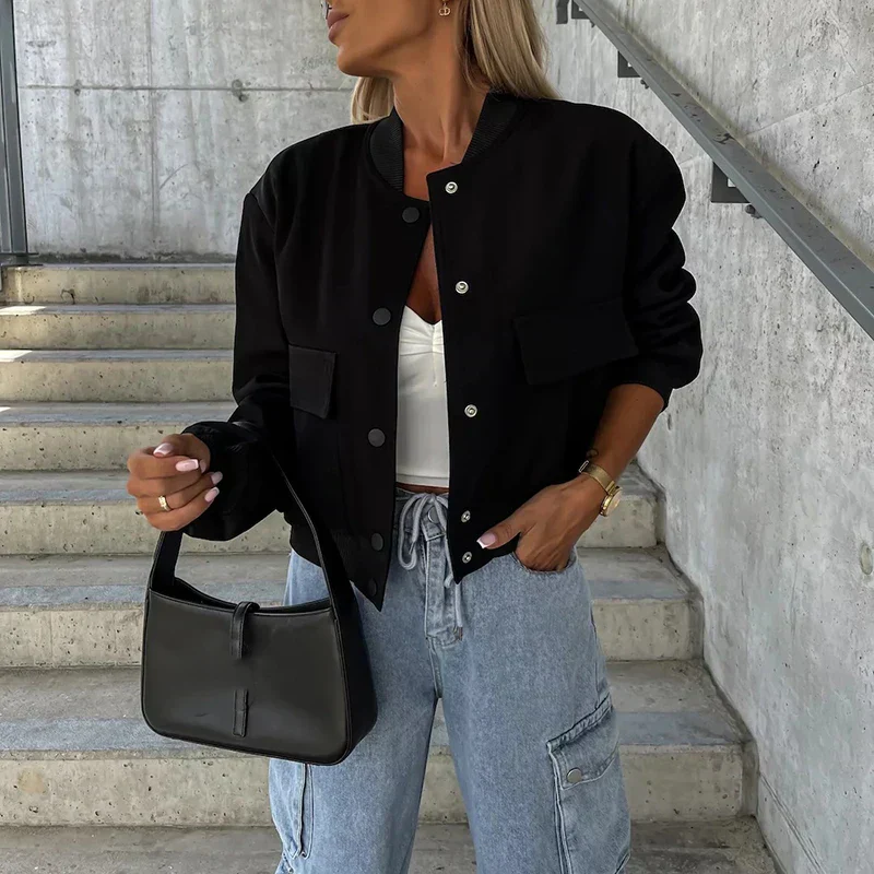 Veste Blouson Féminine Chamois à Manches Longues avec Poches