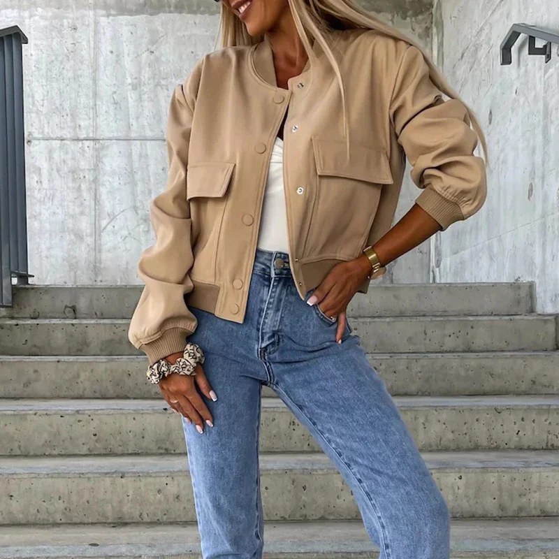 Veste Blouson Féminine Chamois à Manches Longues avec Poches