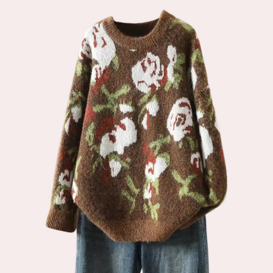 KAIA - Pull Tricoté Fleuri Elégant pour Femmes