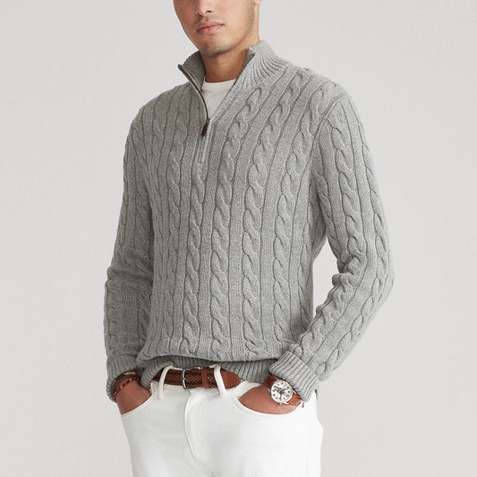 Pull En Laine Mélangée Gris Homme Col Zippé - LuxeStyle